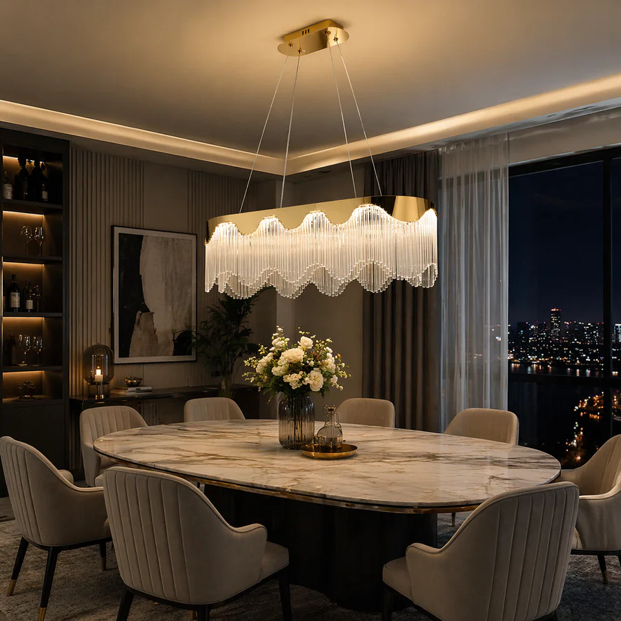 Candelabru Auriu LED pentru Living 80x35CM, Design Elegant Premium 113W, 3 Tipuri Iluminat