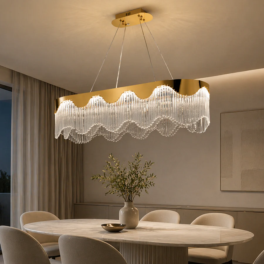 Candelabru Auriu LED pentru Living 80x35CM, Design Elegant Premium 113W, 3 Tipuri Iluminat