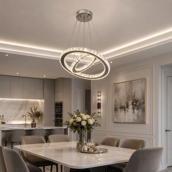 Lustra LED Cristal Moderna cu Cercuri– Design Luxury pentru Living și Dining 80w