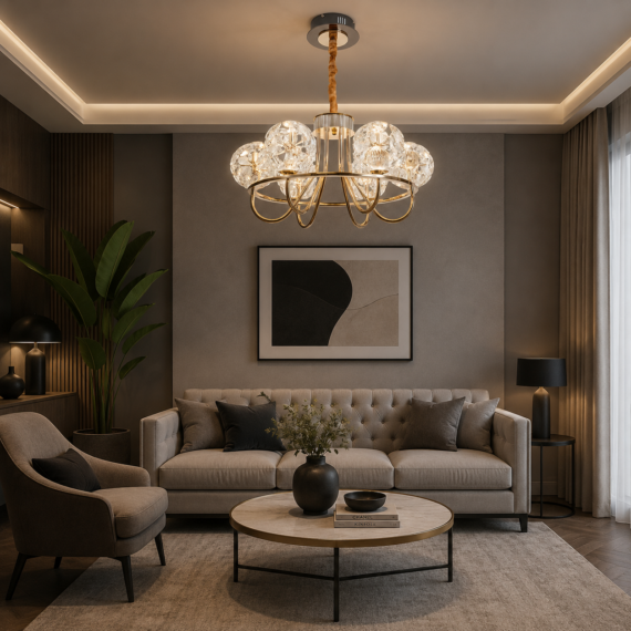 CANDELABRU MODERN AURIU CU 6 GLOBURI – LED 96W, L70 CM, LUXURY