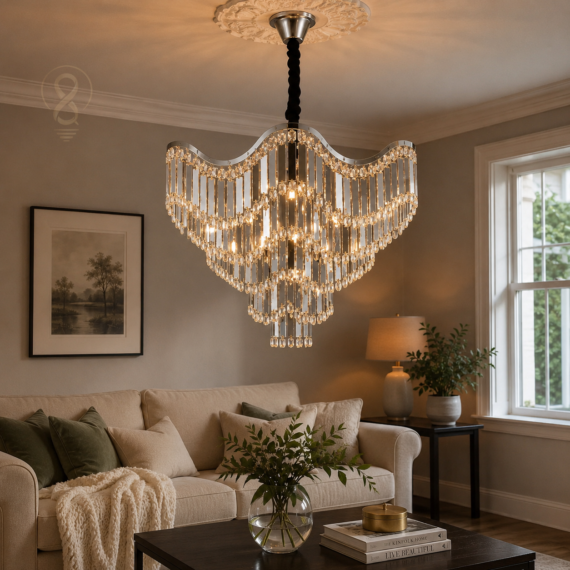 Candelabru Modern Elegant 600mm, 12 x E27 – Design Luxury cu Cristale