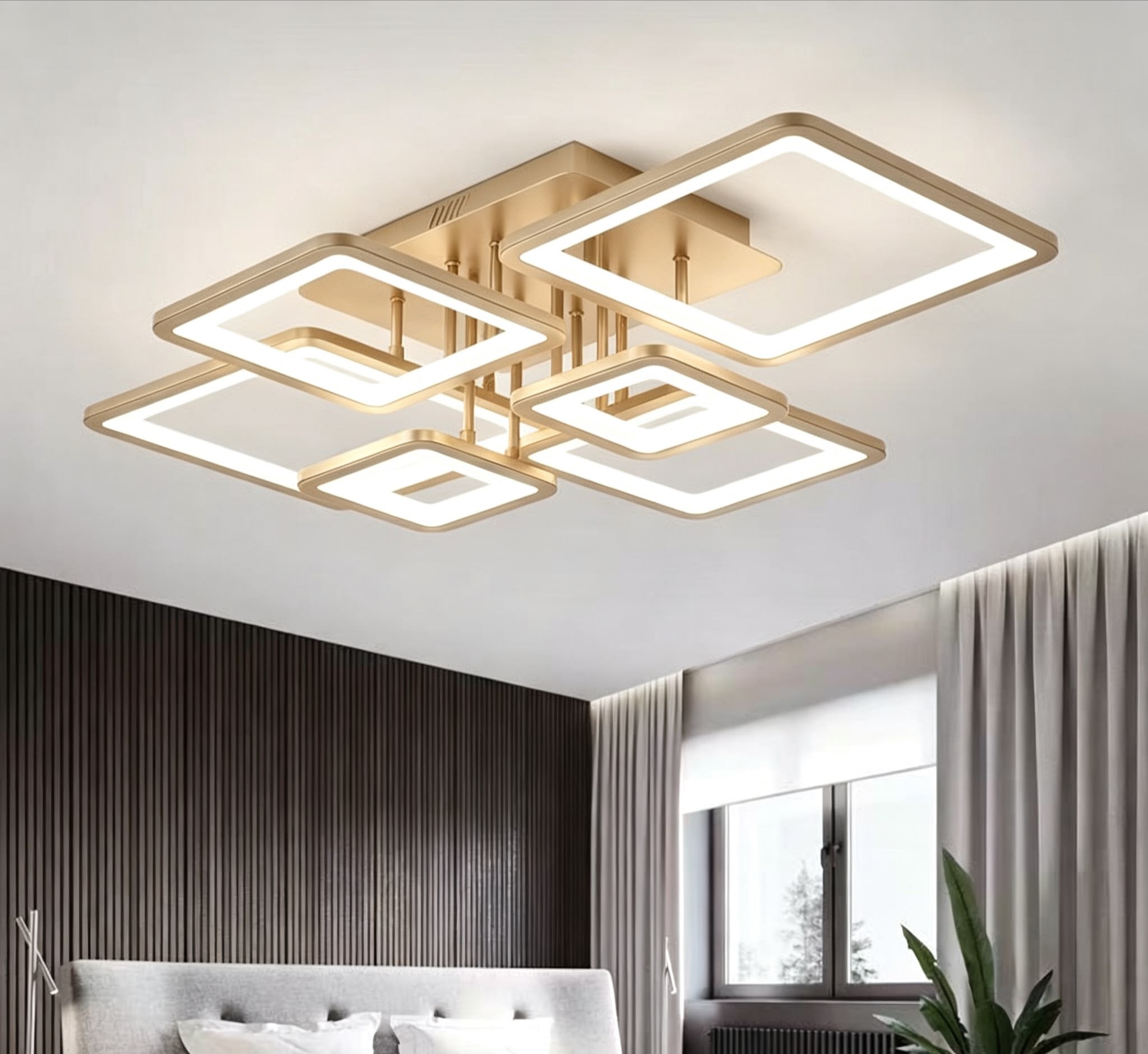 Lustra LED Cu Telecomanda Aurie 3 Tipuri De Lumina, Intensitate Reglabila, 180W
