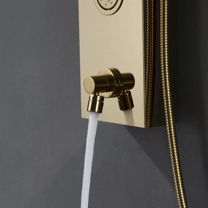 Coloana de Dus Auriu Premium, Inox SUS304, 140×16 cm, 6 Functii Dus Efect Ploaie