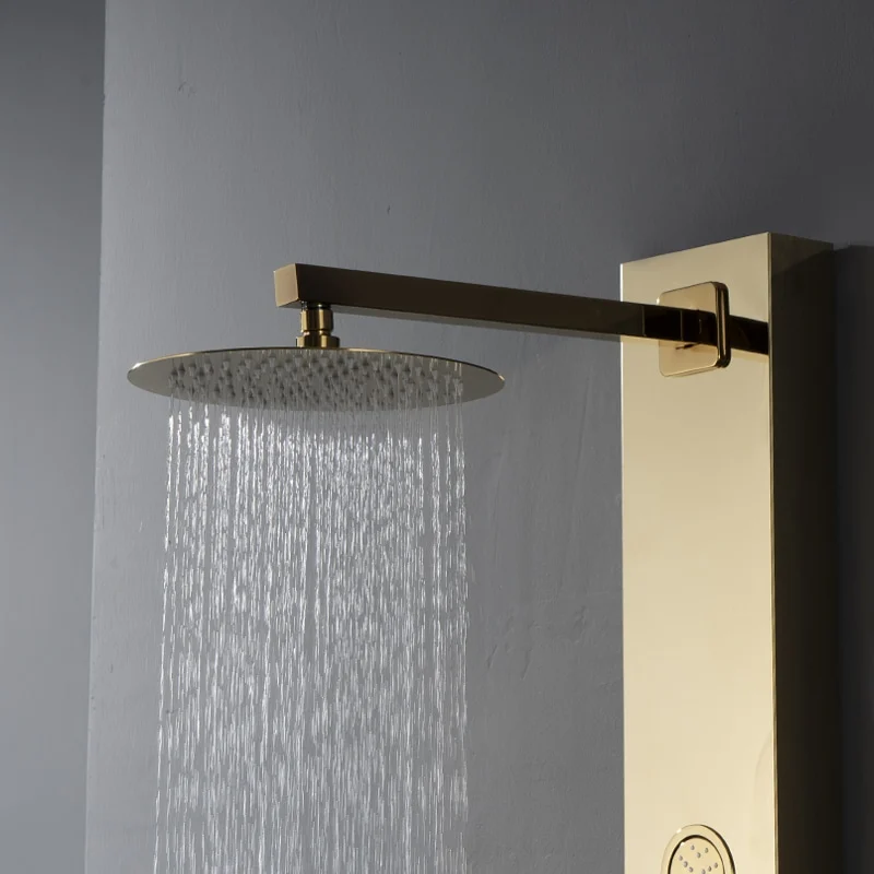 Coloana de Dus Auriu Premium, Inox SUS304, 140×16 cm, 6 Functii Dus Efect Ploaie