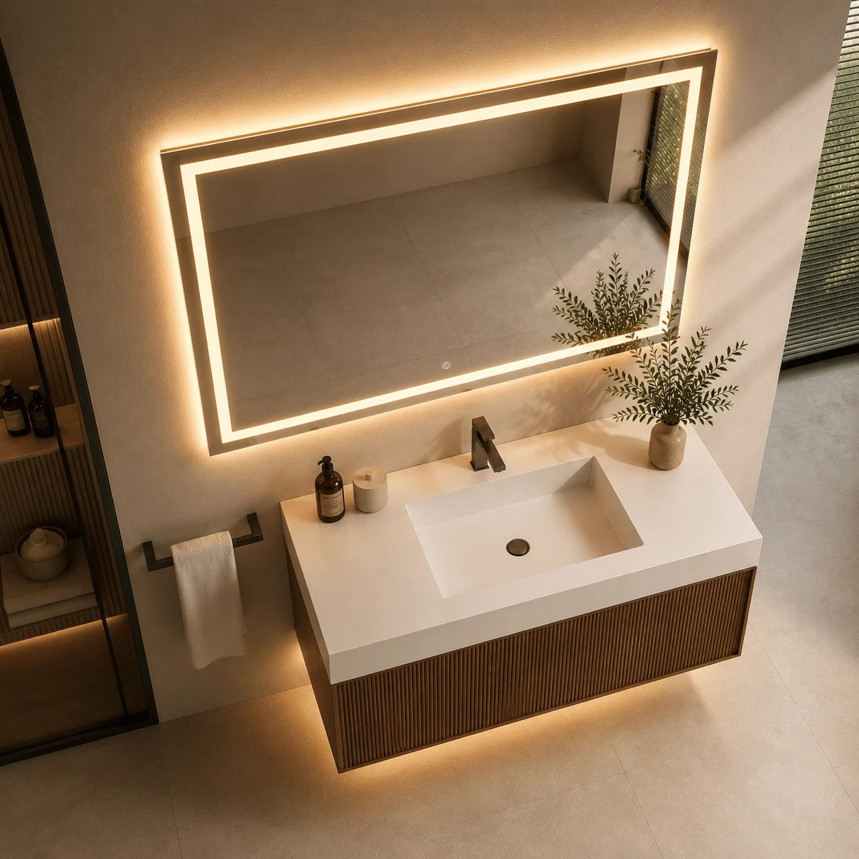 Oglinda LED Premium Dreptunghiulara, 80×60, Dimabila, Touch