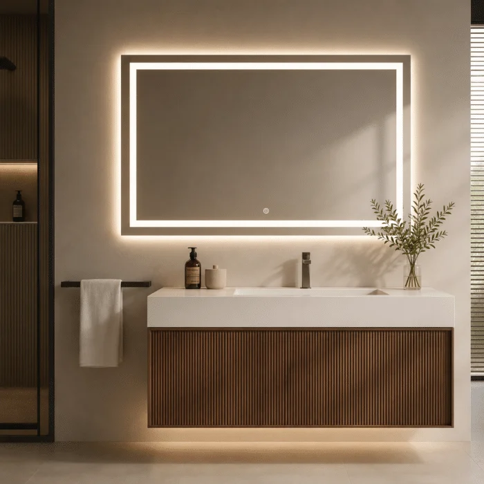 Oglinda LED Premium Dreptunghiulara, 80×60, Dimabila, Touch