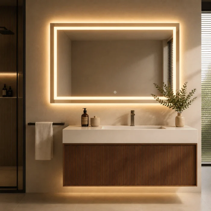 Oglinda LED Premium Dreptunghiulara, 80×60, Dimabila, Touch