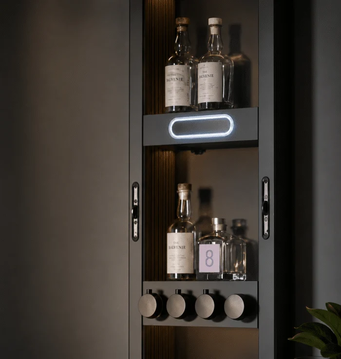 Coloana de Dus Premium Negru Mat cu LED Albastru și Afisaj Digital, Inox SUS304, 119x36x8 cm
