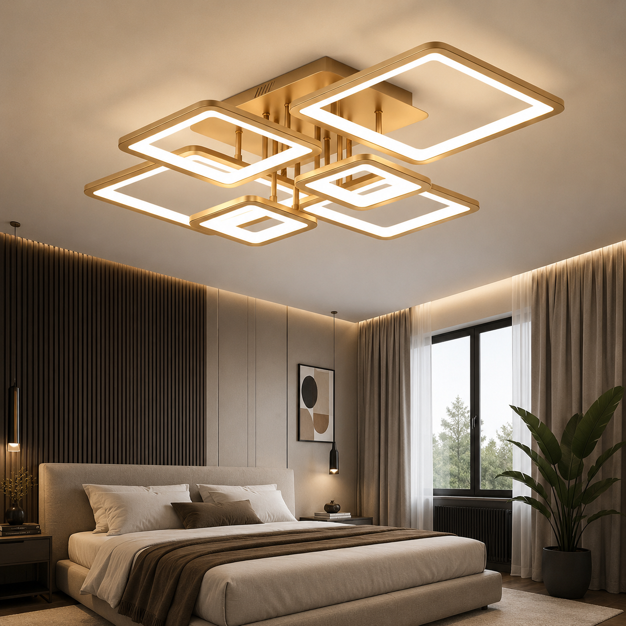 Lustra LED Cu Telecomanda Aurie 3 Tipuri De Lumina, Intensitate Reglabila, 180W