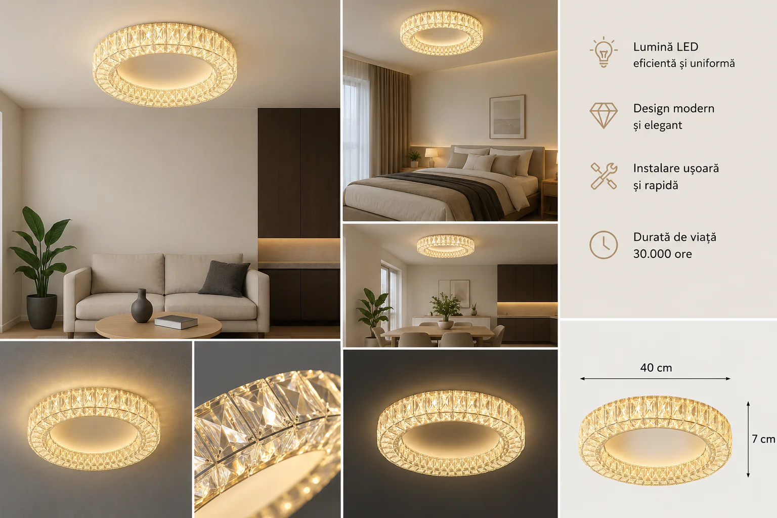 Lustra LED Cristal 3 Tipuri Iluminat 2966/500, 72W