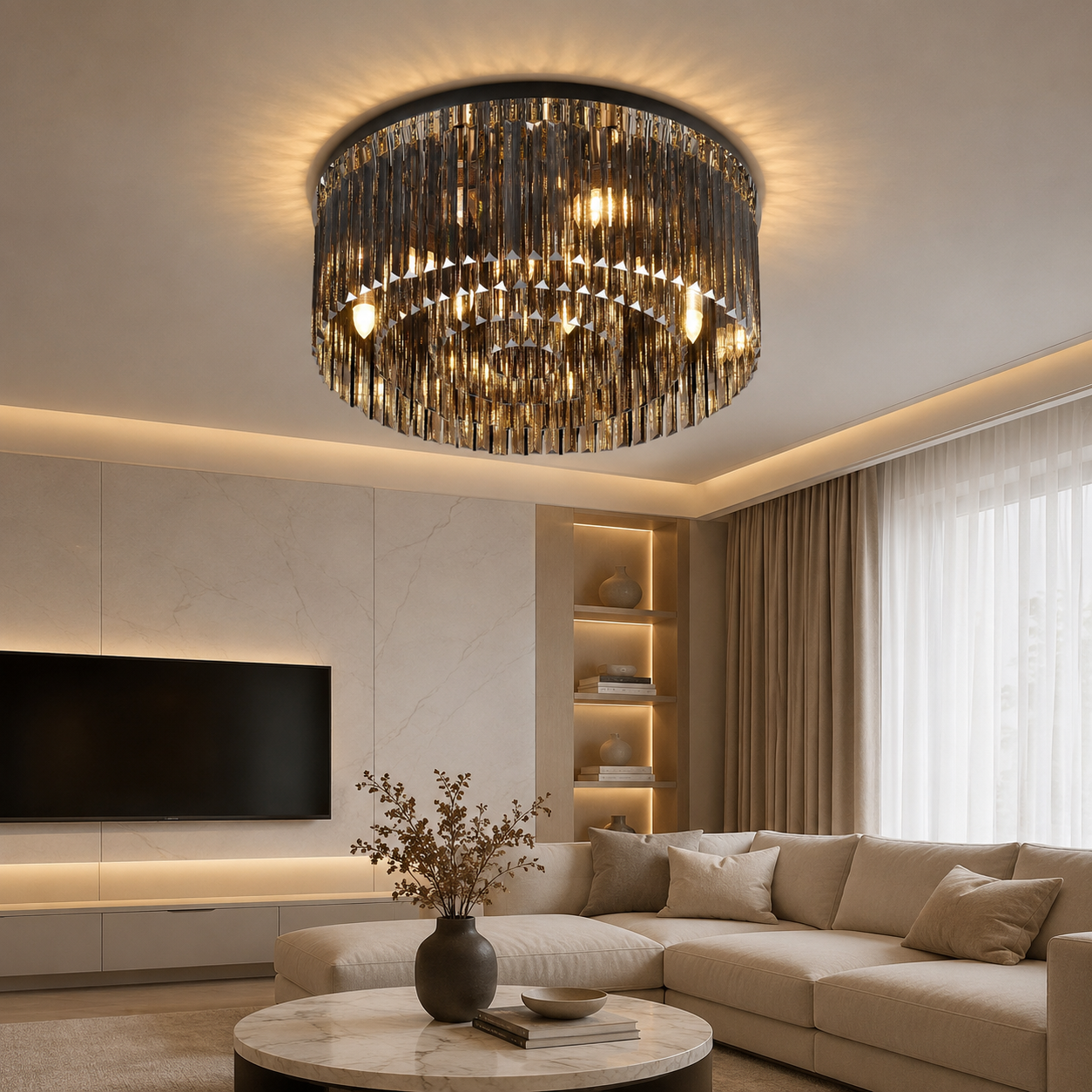 Candelabru Negru Cristal Fumuriu 60×60, 10xE27 8457