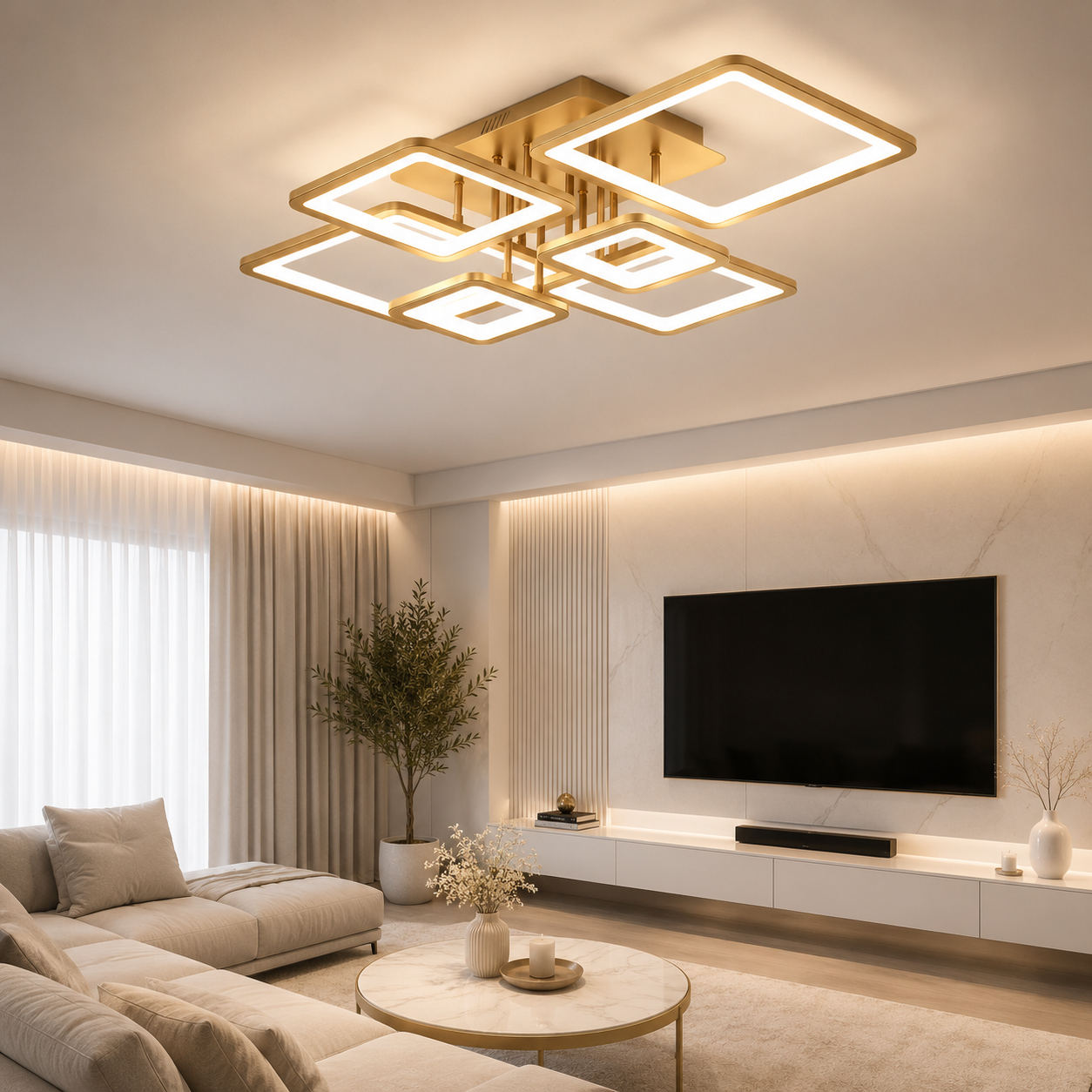 Lustra LED Cu Telecomanda Aurie 3 Tipuri De Lumina, Intensitate Reglabila, 180W
