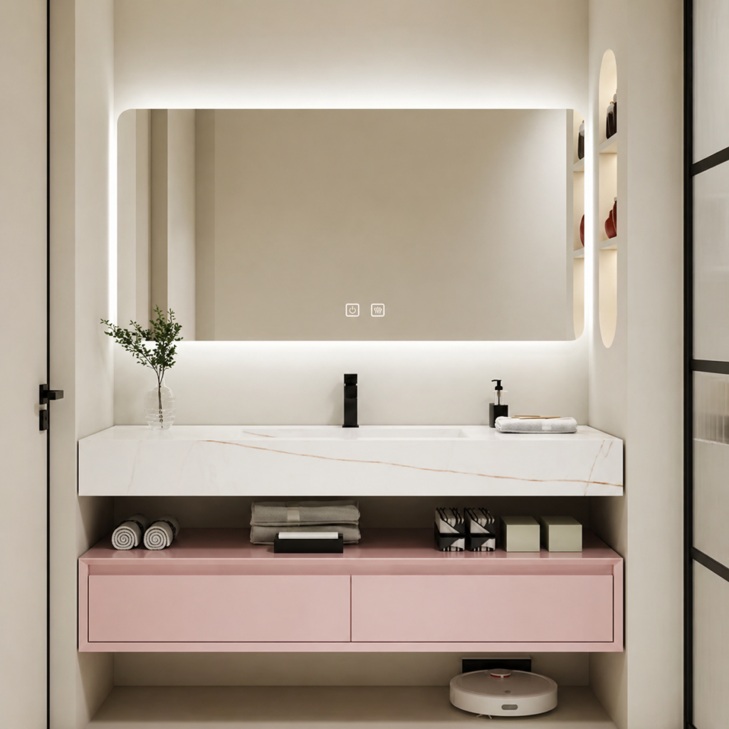 Oglinda LED baie 130 x 80 cm cu iluminare Ambientala, Dezaburire și 3 Tipuri de Lumină J174